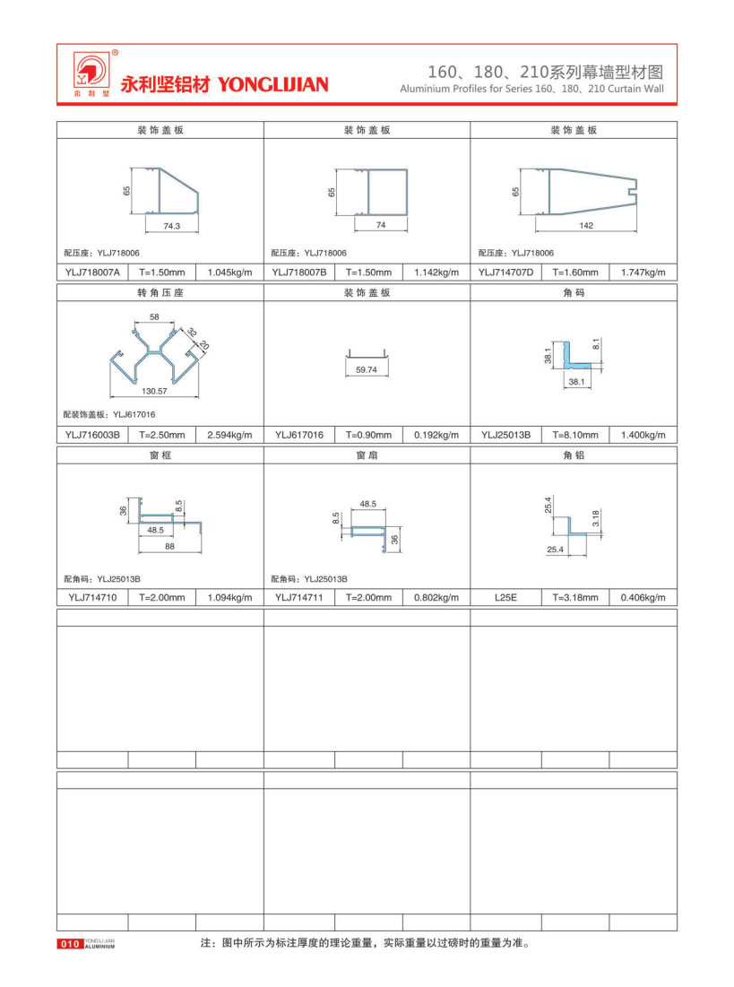 160、180、210系列明框幕墻